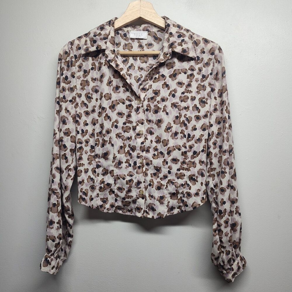 Sage The Label Blouse Cropped Top Women Size S Cream Leopard Feminine Casual
